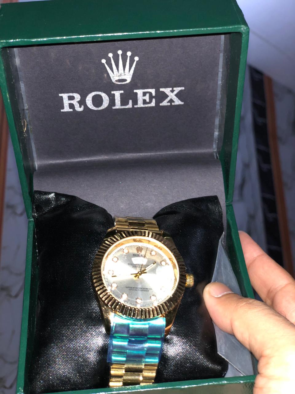 Luxury Two-Tone Analog Wrist Watch – Gold Chain with Silver Dial (Rolex-Inspired)