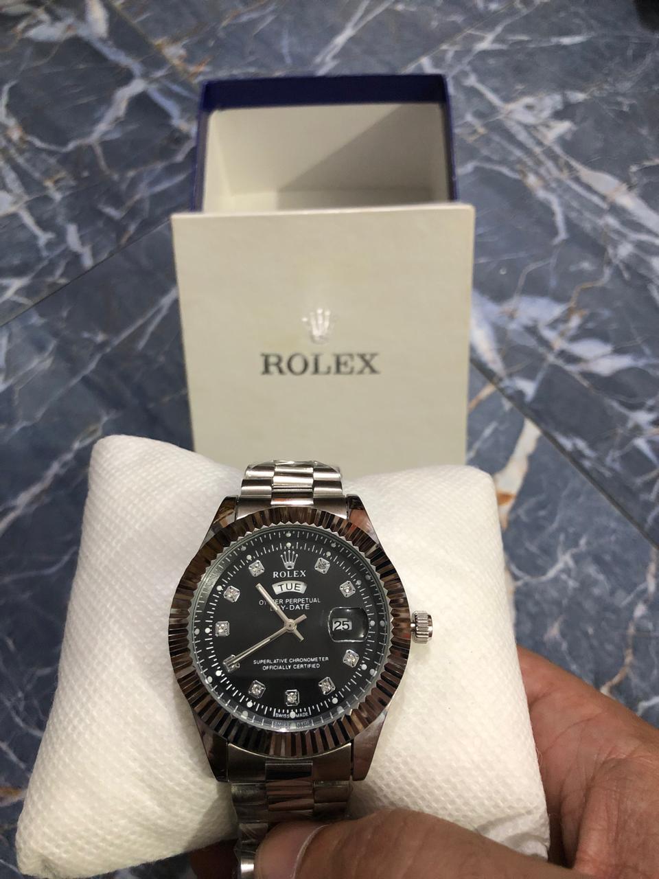Luxury Day-Date Analog Wrist Watch – Silver Chain Strap (Rolex-Inspired)